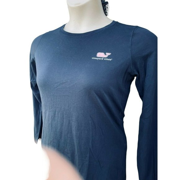 NEW Vineyard Vines Women Long-Sleeve Pink Whale Tee Shirt Sz S Blue Pima Cotton - Picture 3 of 4